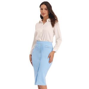Pencil Skirt High Waist Business Work Bodycon Tweed Skirts Sky Blue